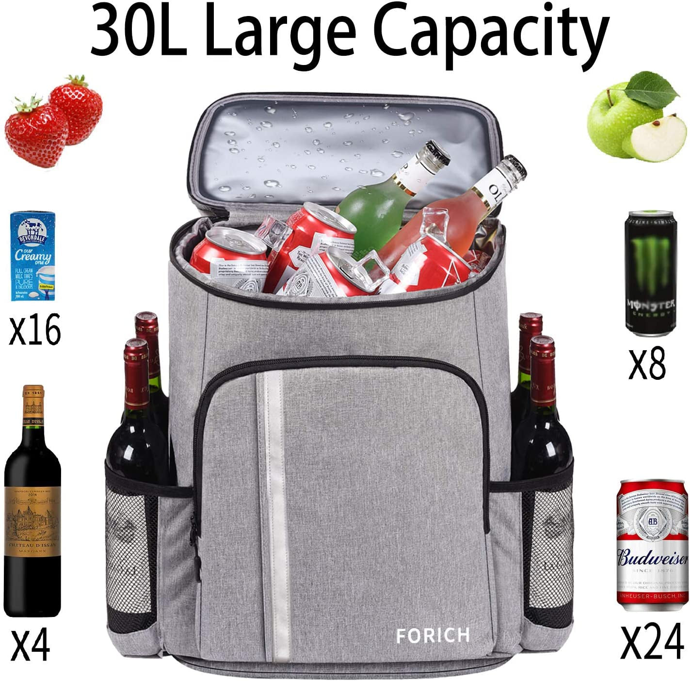 Lightweight Leakproof Backpack Cooler - Perfect for Beach Days, Picnics, and Camping - Holds 30 Cans and Keeps Drinks Icy