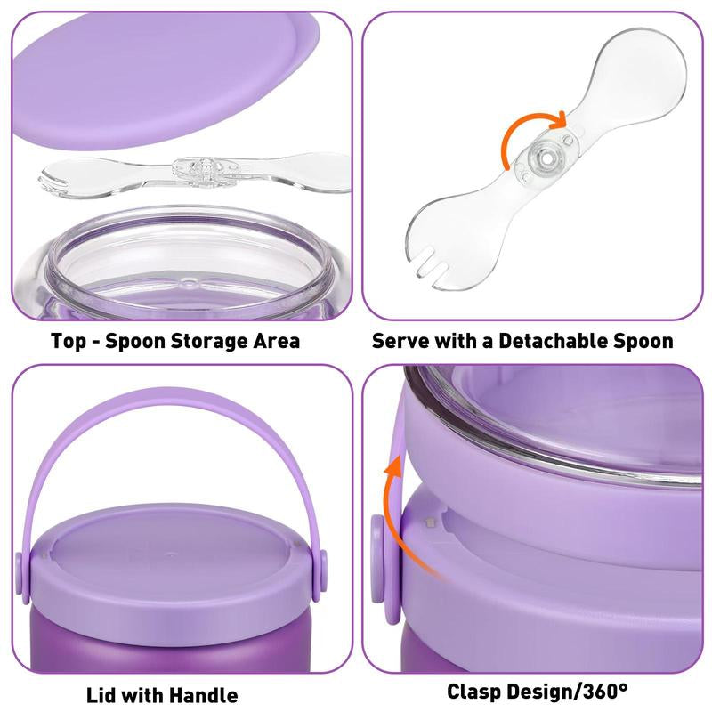 Multifunctional 2 in 1 Vacuum Food Jar, 1 Count Stainless Steel Leak Proof Food Jar with Snack Container, Lunch Box for School Travel, Lunch Box for Kids