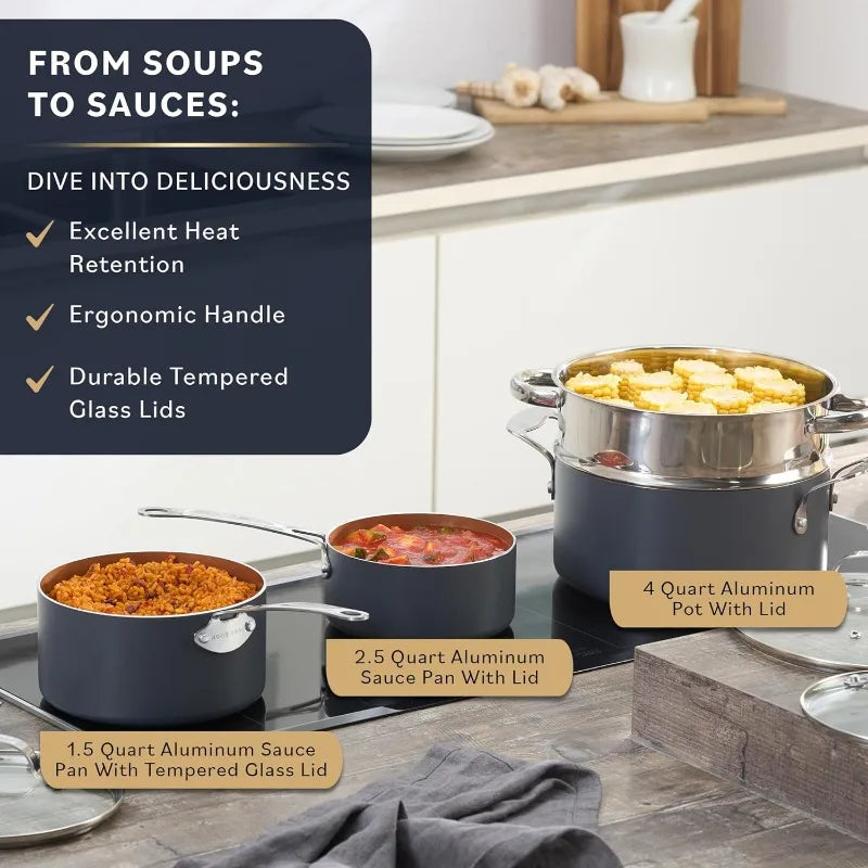 Pots and Pans Set Non Stick - Induction Compatible Kitchen Cookware Sets + Bakeware Sets - Non Stick, PFOA Free, Oven Safe