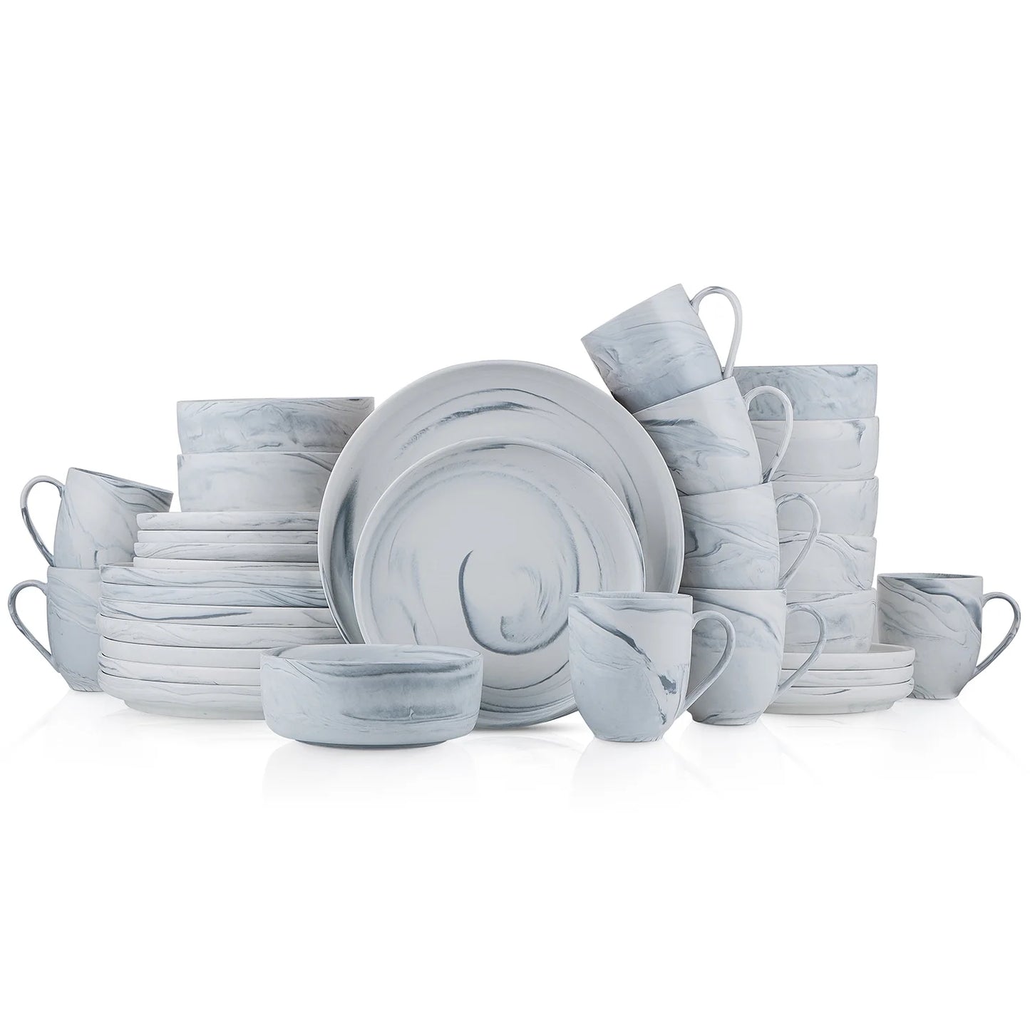 Stone Lain Brighton 32-Piece Porcelain Dish Set for 8, Marbled White and Grey
