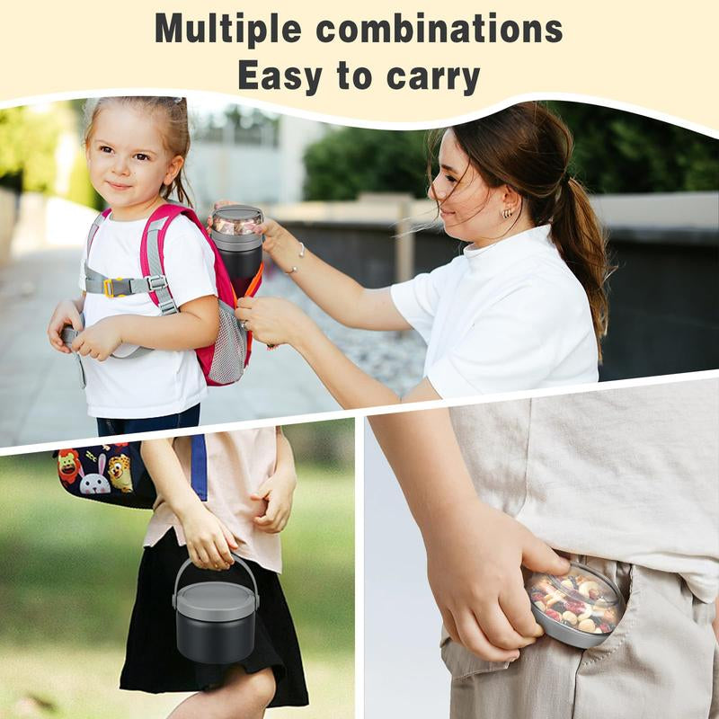 Multifunctional 2 in 1 Vacuum Food Jar, 1 Count Stainless Steel Leak Proof Food Jar with Snack Container, Lunch Box for School Travel, Lunch Box for Kids