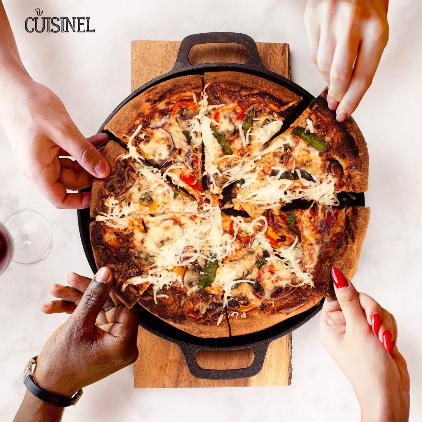 Cuisinel Pre-Seasoned 13.5 Inch Cast Iron Pizza and Baking Pan - Superior Heat Retention and Distribution for Stove, Oven, Grill, or Campfire Use