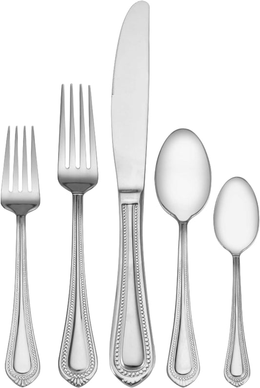 Mikasa Regent Bead 65-Piece Flatware Set for 12, 18/10 Stainless Steel with Serving Utensils