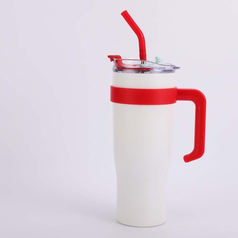 40 Oz Tumbler with Handle Straw Lid Insulated Vacuum Stainless Steel Travel Tapered Mug Gift Coffee Cup Holder Friendly Keep Cold or Hot Sweat Proof Resuable, Ice Cream Drinkware Flask