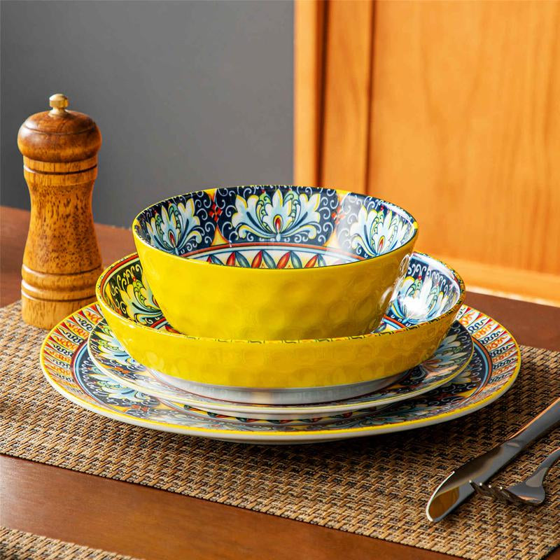 Vancasso Boho Chic Ceramic Dinnerware Set for Six - Vibrant Plates and Bowls