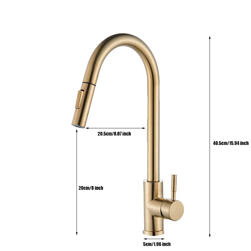 Kitchen Faucet Brushed Gold Pull Out Kitchen Sink Water Tap Single Handle Mixer Tap 360 Rotation Kitchen Shower Faucet