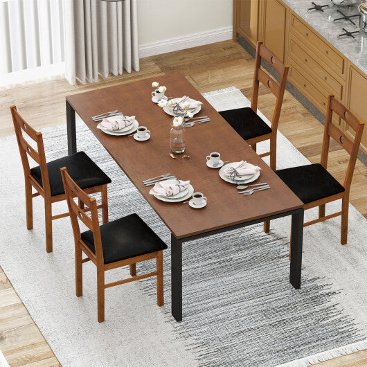 Wooden Dining Chairs Set of 4 Armless Kitchen Chairs with Hollowed Backrest-White