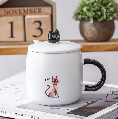 Style: 7 - Japanese creative cutemark ceramic cup cartoon with spoon with lid breakfast couple milk cup coffee cup