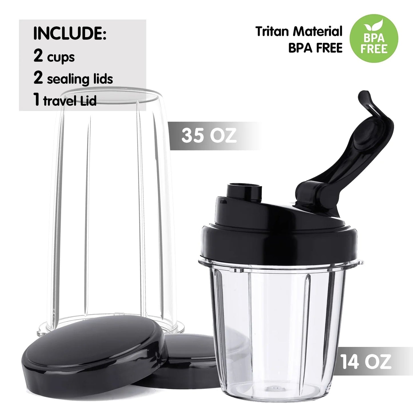 Hilax Personal Portable Blender for Shakes, Smoothies, and Food Preparation - 1200W Countertop Blender with 35oz and 14oz BPA-Free Bottles (Silver)