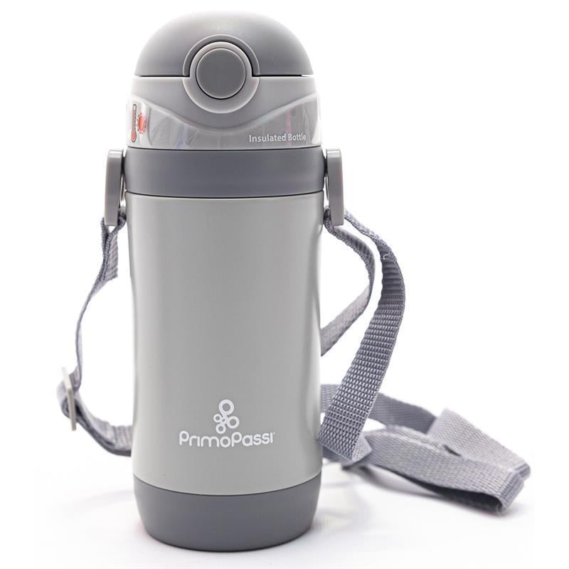 Primo Passi Insulated Straw Water Bottle for Kids - 12oz Stainless Steel in Sleek Grey