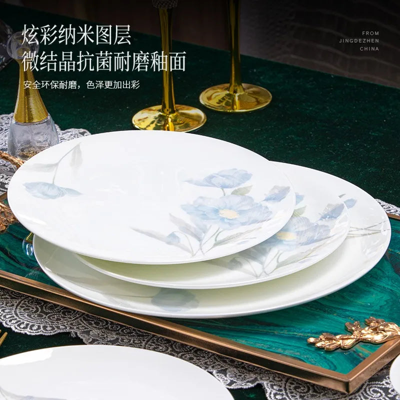 62 Heads Jingdezhen Ceramic Dinner Dish Посуда Salad Bowl Plate посуда для кухни наборы Dinnerware Set Kitchen Tableware