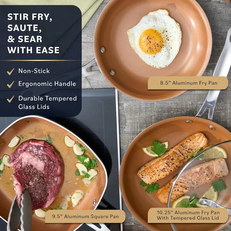 Pots and Pans Set Non Stick - Induction Compatible Kitchen Cookware Sets + Bakeware Sets - Non Stick, PFOA Free, Oven Safe