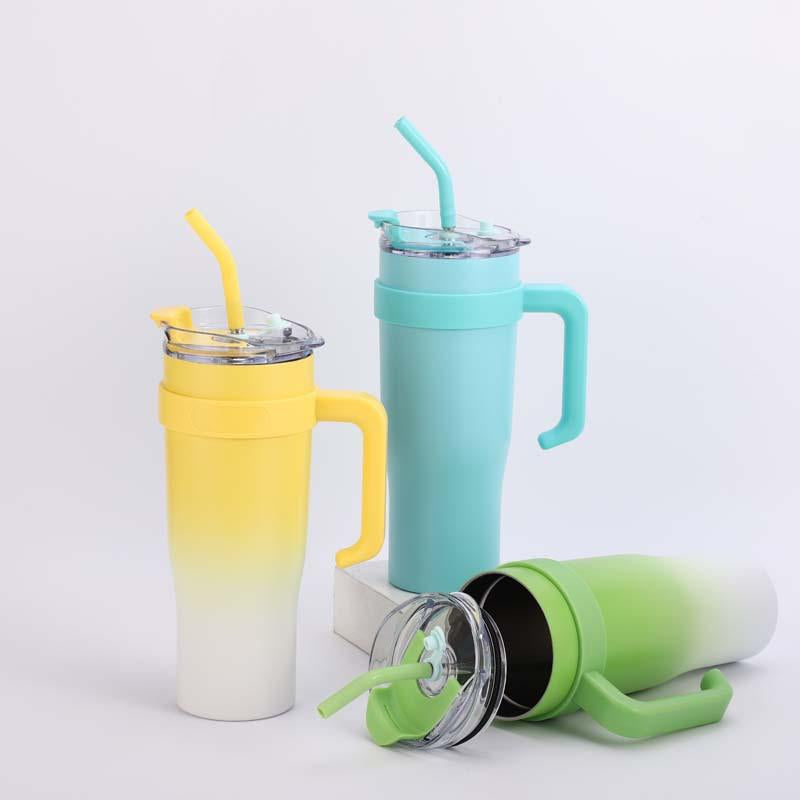 40 Oz Tumbler with Handle Straw Lid Insulated Vacuum Stainless Steel Travel Tapered Mug Gift Coffee Cup Holder Friendly Keep Cold or Hot Sweat Proof Resuable, Ice Cream Drinkware Flask