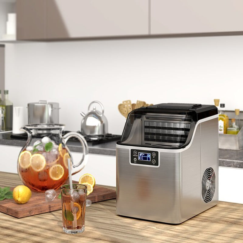 Electric Countertop Ice Maker 40-Lb Ice per Day Countertop or Portable Cubed Ice Maker (Silver)