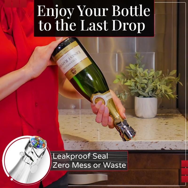 2 Wine & Champagne Stopper Bundle – Bottle Stoppers with Leakproof Seal Protects Both Wine & Sparkling Beverages – Champagne & Wine Gift for Women, Men and Moms