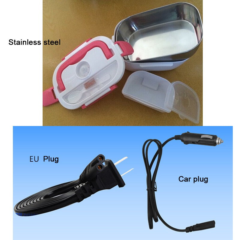 Color: Pink Steel, Model: EU and Car - Portable Electric Heating Lunch Box