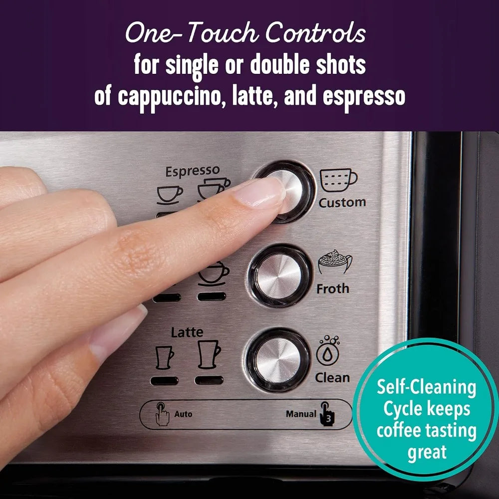 Espresso and Cappuccino Machine, Stainless Steel, Programmable Coffee Maker with Automatic Milk Frother, 15-Bar Pump, Ideal for