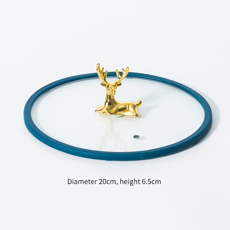 Color: Golden Deer Blue Edge, Size: 17cm - Transparent Visible Pot Lid Universal Tempered Glass Lid