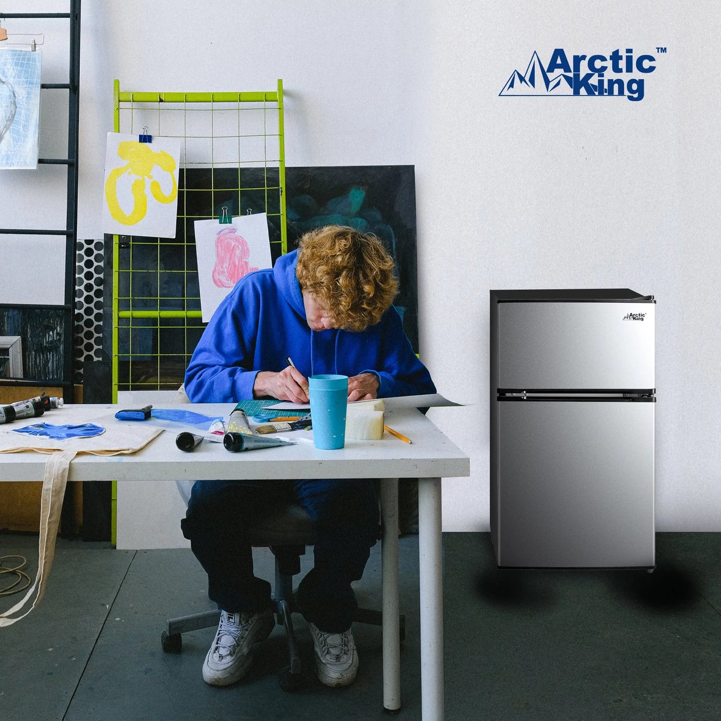 Arctic King 3.2 Cu Ft Two Door Mini Fridge with Freezer, Stainless Steel, E-Star