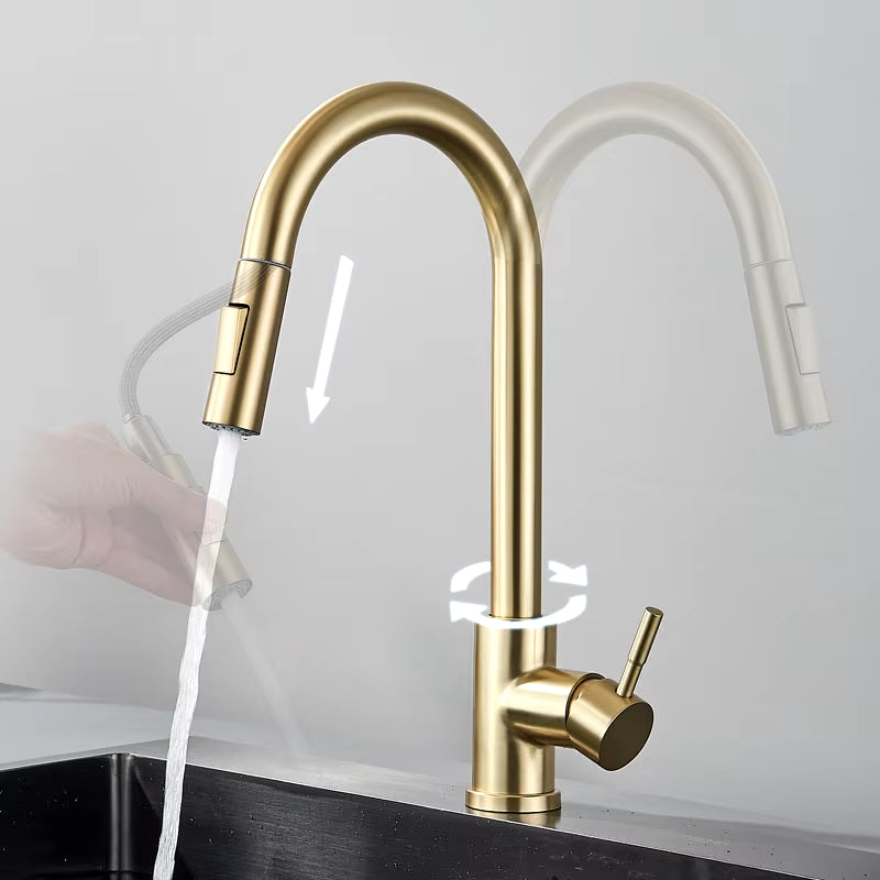 Kitchen Faucet Brushed Gold Pull Out Kitchen Sink Water Tap Single Handle Mixer Tap 360 Rotation Kitchen Shower Faucet
