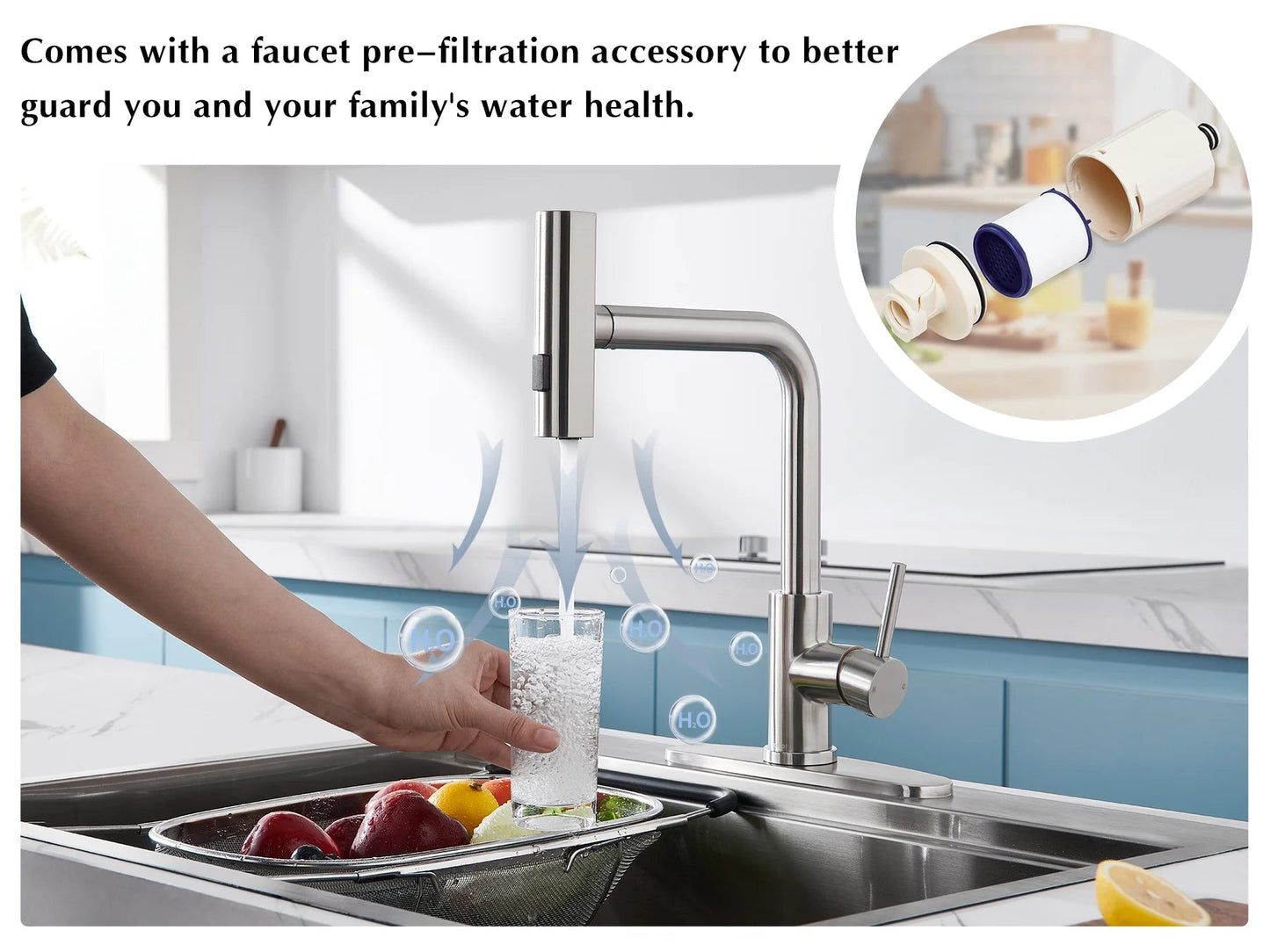 Stylish Waterfall Faucet with Pull Down Sprayer and Three Function Modes for Enhanced Kitchen Convenience