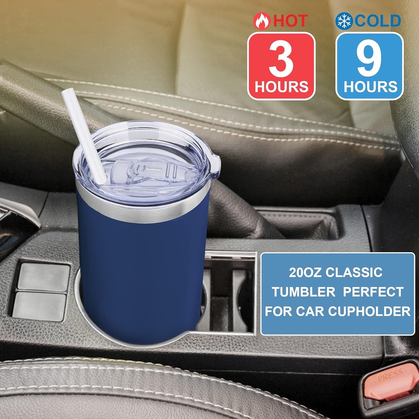 CIVAGO 20 oz Stainless Steel Vacuum Insulated Tumbler with Lid and Straw - Double Wall Powder Coated Travel Mug for Water and Coffee, Spill-Proof Design for Indoor and Outdoor Use (Navy Blue, Single Pack)