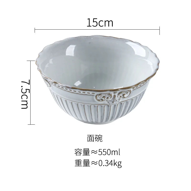 French Dinner Plates Set Luxury Tableware Bowl Set Household Retro Ceramic Dinnerware Bowl Plate Bowl Set Kitchen Supplies