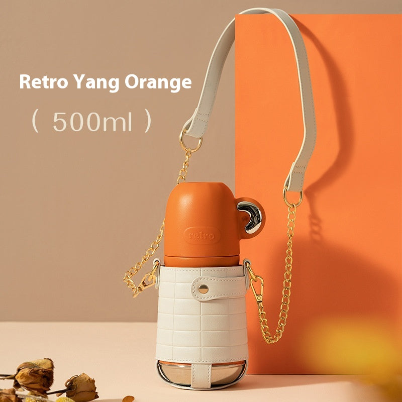 Color: Retro Sun Orange Cup Cover, Capacity: 500ml - Retro Vacuum Cup Children's Good-looking Food Grade 316 Stainless Steel Student Cute Portable Water Cup