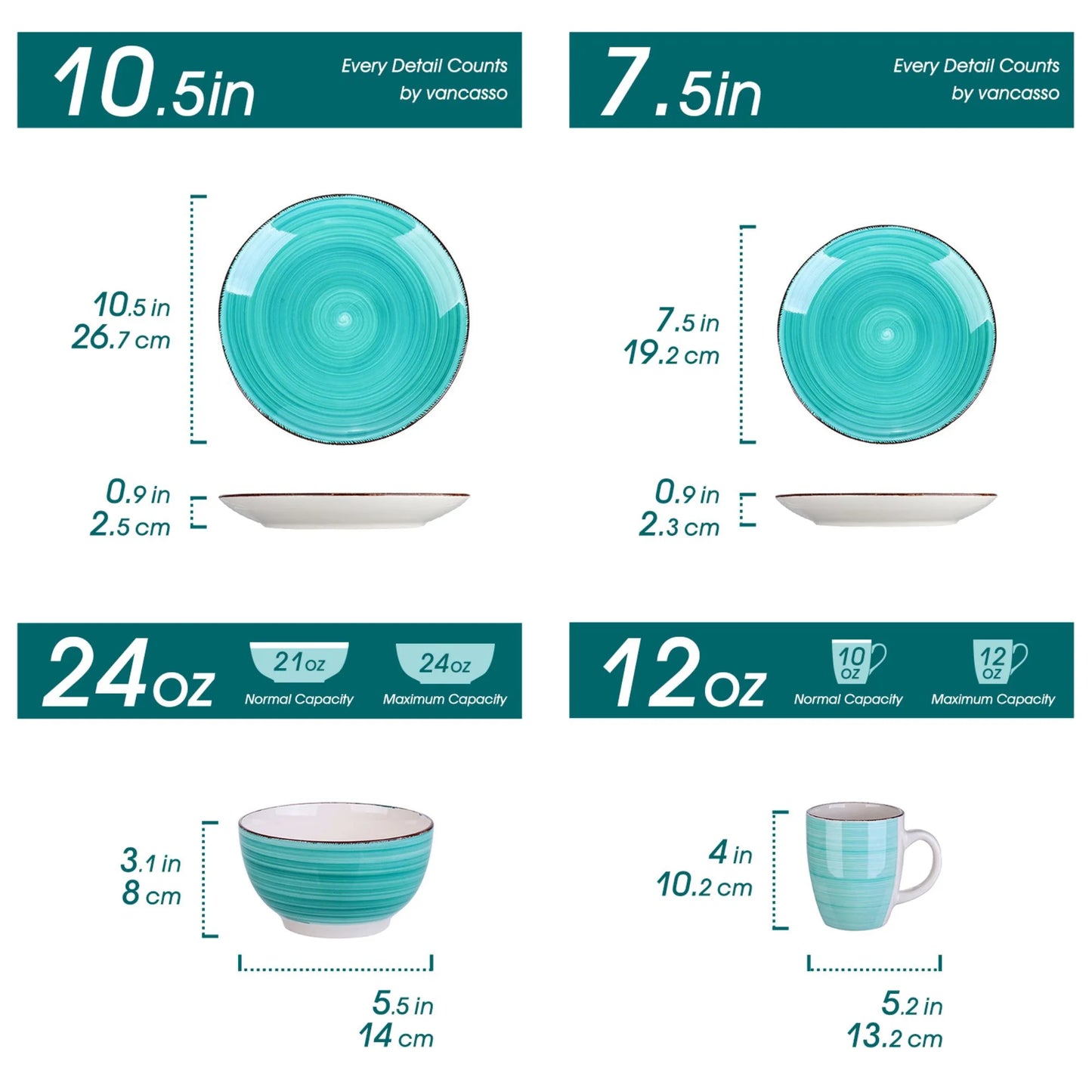Vancasso, Series Bella, 48 Piece Stoneware Dinnerware Set, Green Dinner Set, Service for 12