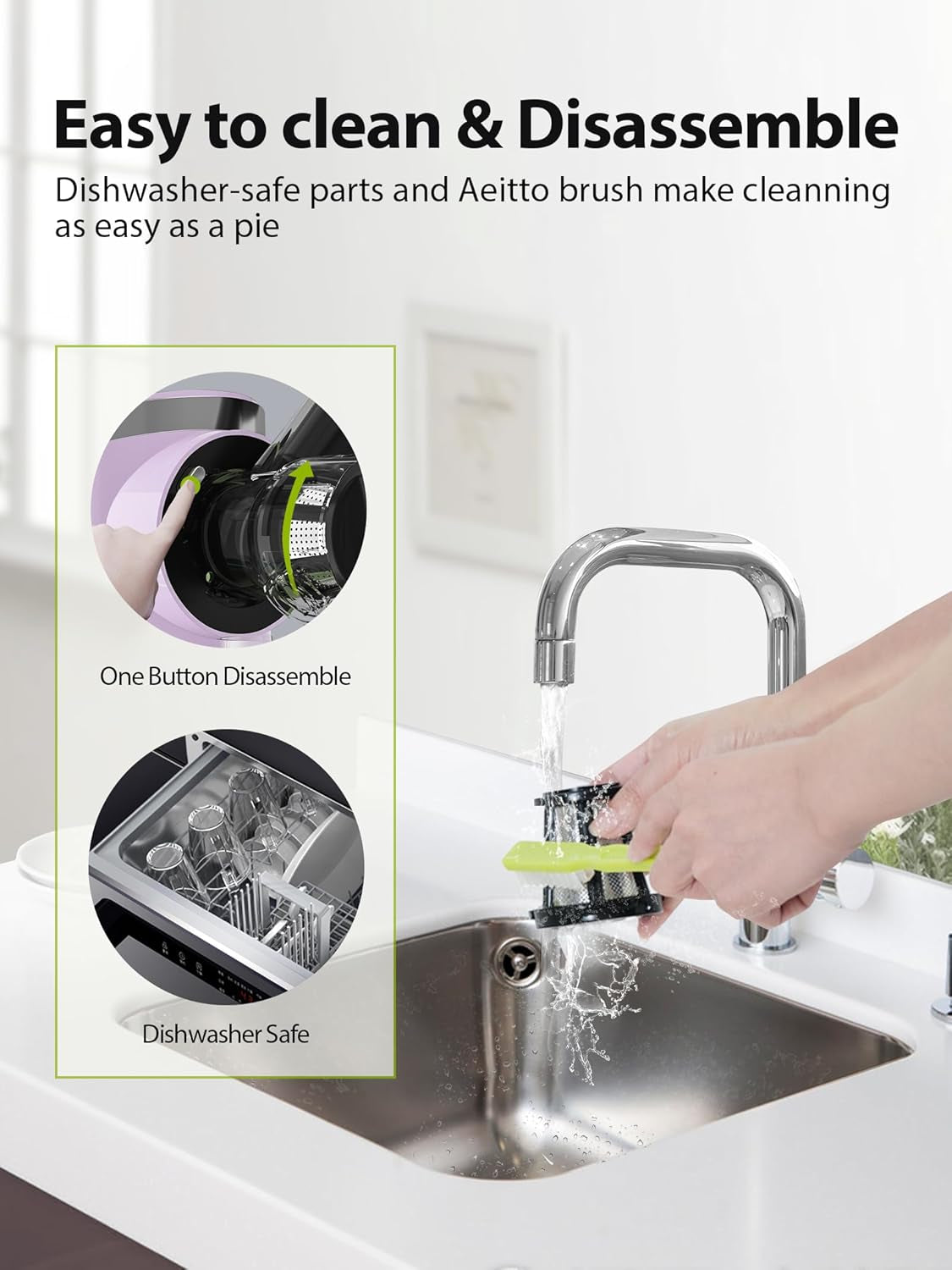 Aeitto Cold Press Juicer - High Juice Yield, Quiet Operation, Easy Cleaning Brush, Soft & Hard Modes, Reverse Function, Perfect for Fruits and Vegetables - Black