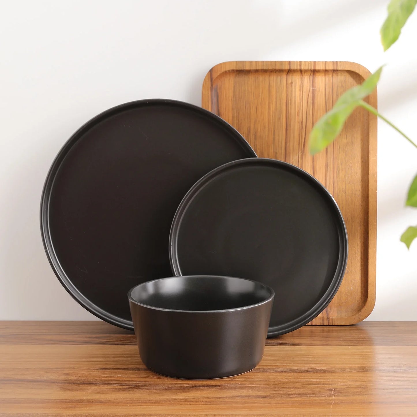 Stone Lain Celina 24-Piece Dinnerware Set Stoneware, Service for 8, Black Matte