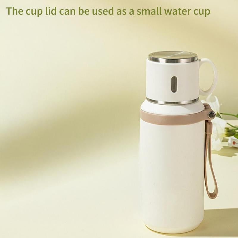 Stainless Steel Vacuum Flask, 1 Count Tea Separation Insulated Bottle with Cup Lid & Rope, Drinking Cup for Outdoor, Cycling, Hiking, Office
