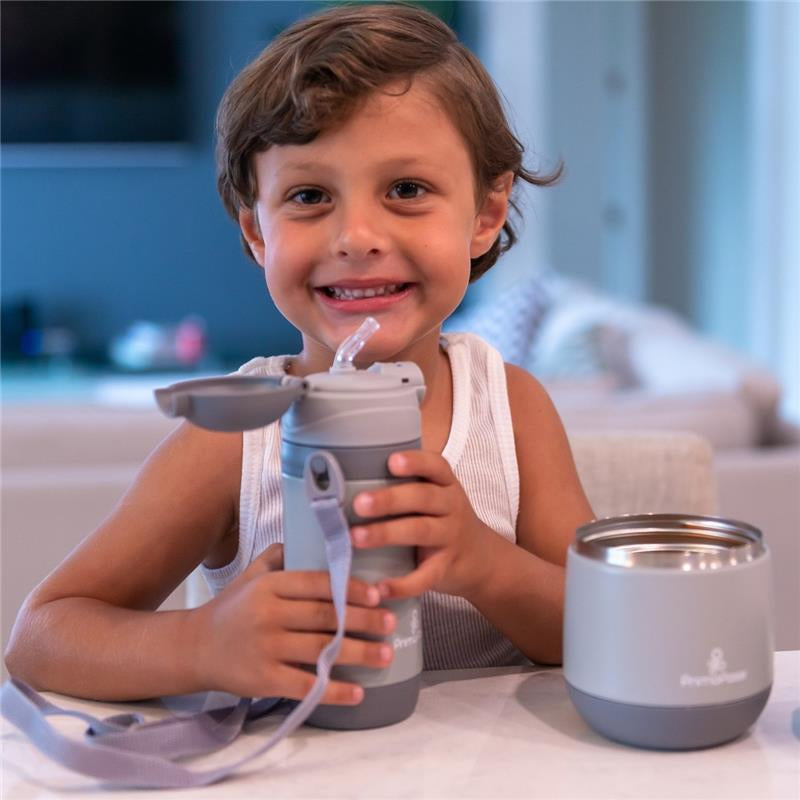 Primo Passi Insulated Straw Water Bottle for Kids - 12oz Stainless Steel in Sleek Grey