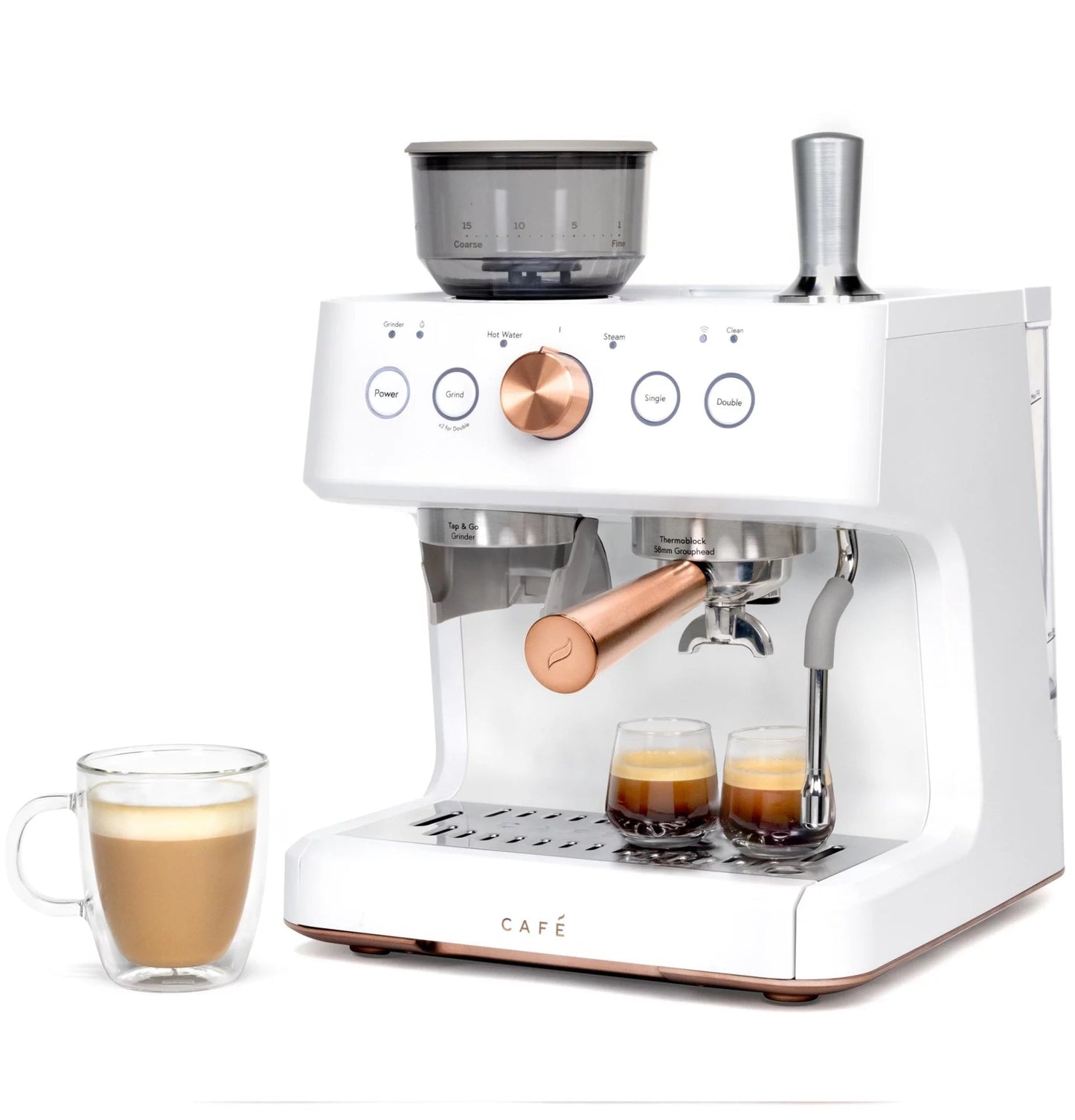 Café Bellissimo Semi-Automatic Espresso Machine with Milk Frother, Wi-Fi Connectivity, Built-In Bean Grinder, 15-Bar Pump, and 95-Ounce Water Reservoir in Steel Silver