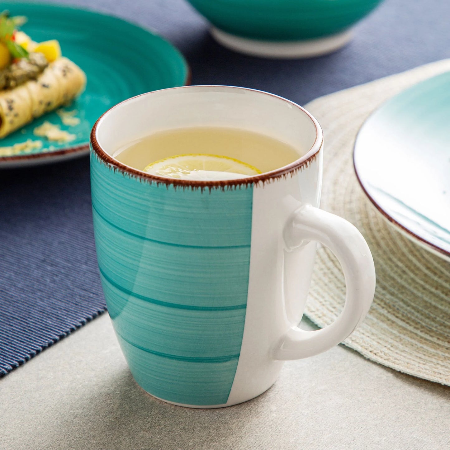 Vancasso, Series Bella, 48 Piece Stoneware Dinnerware Set, Green Dinner Set, Service for 12