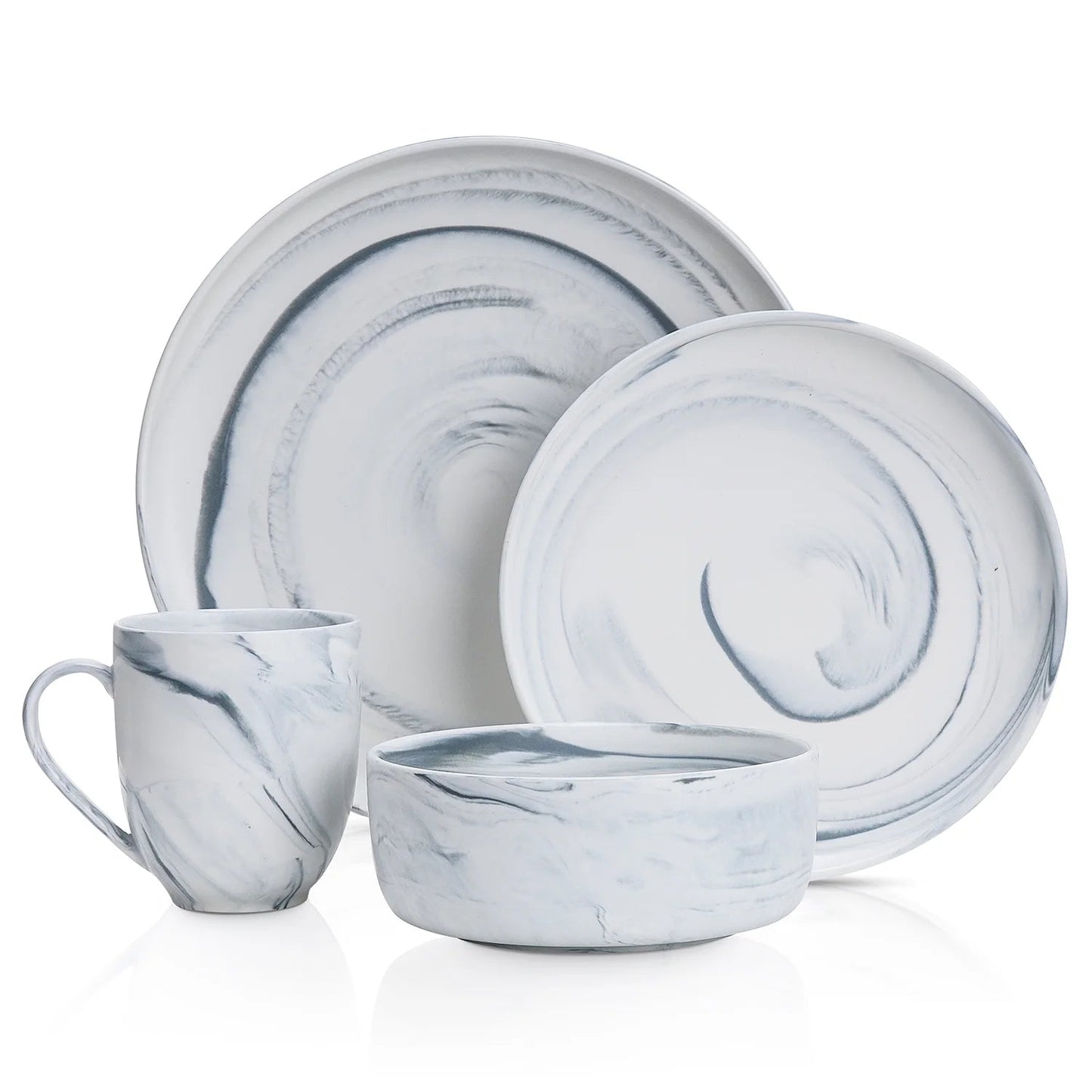 Stone Lain Brighton 32-Piece Porcelain Dish Set for 8, Marbled White and Grey