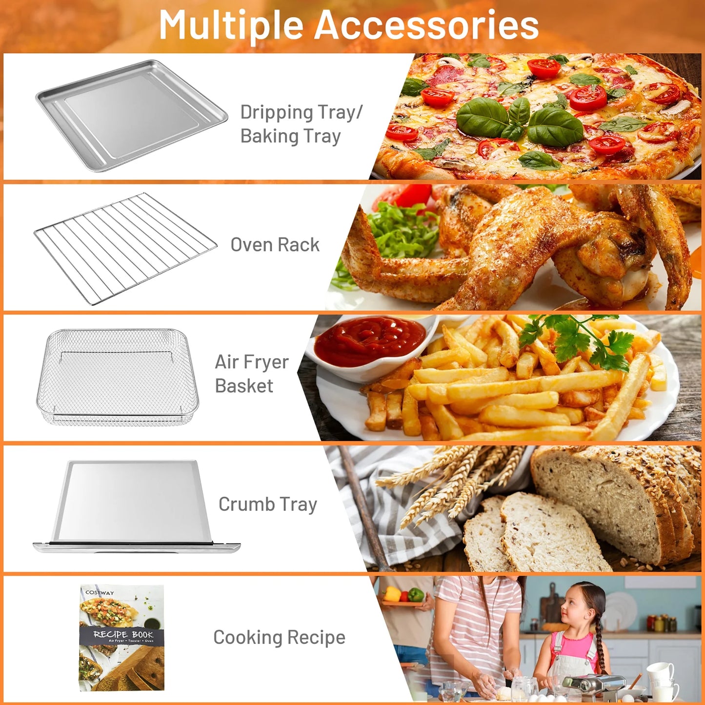 Costway 21.5QT Air Fryer Toaster Oven 1800W Countertop Convection Oven W/ Recipe