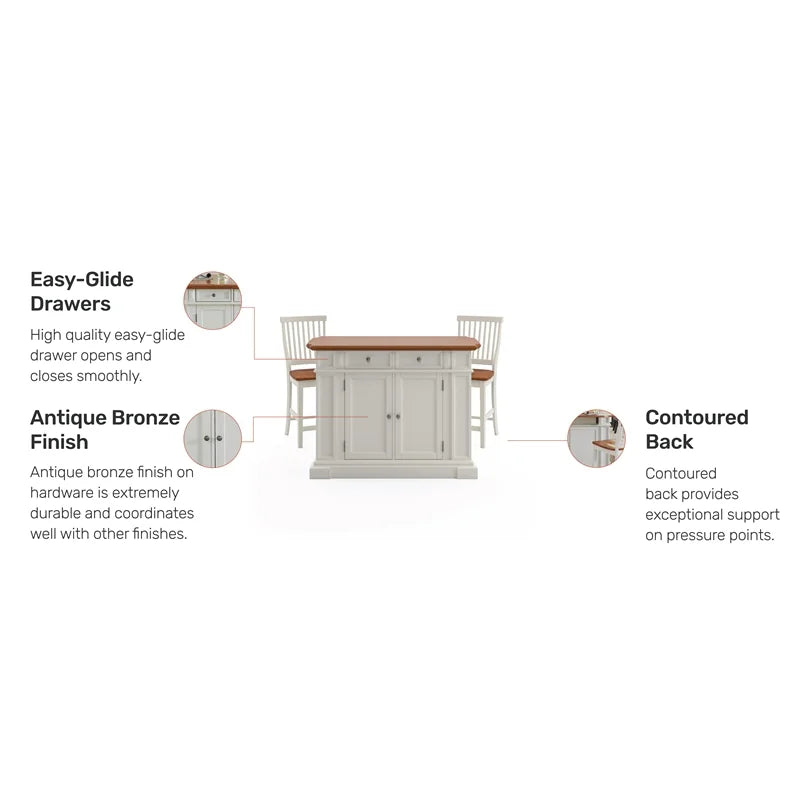 Homestyles Americana Wood Kitchen Island Set in off White