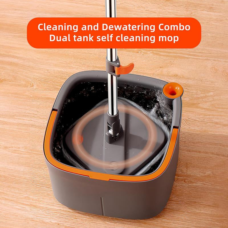 Spinning Mop and Bucket Set with Self-Separating Dirty Water & Clean Water System, Self-Drying 360° Spin Square Mop Head Wardwood Tile Marble Floors,Cleaning Mop after the Party,Adjustable Hand Tool,Family House Mom Home