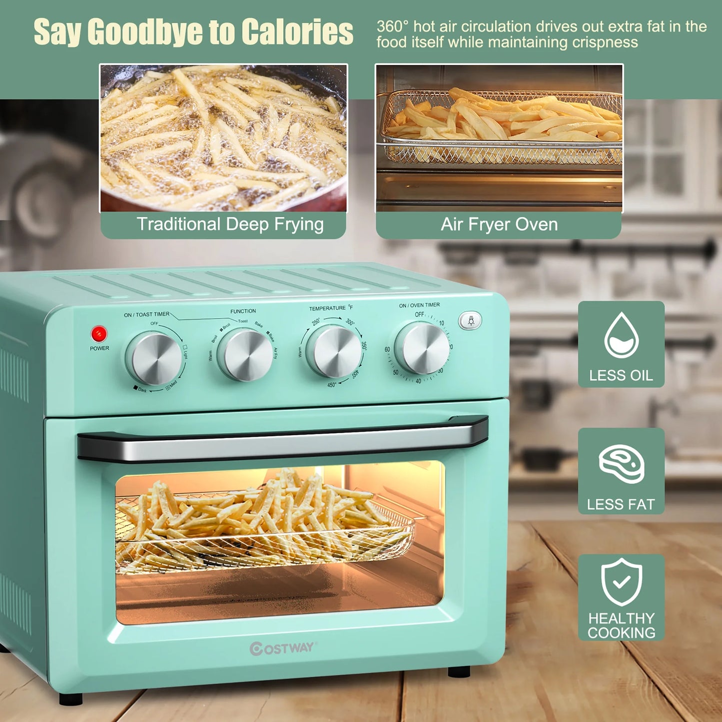 Costway Air Fryer Toaster Oven 19 QT Dehydrate Convection Ovens W/ 5 Accessories