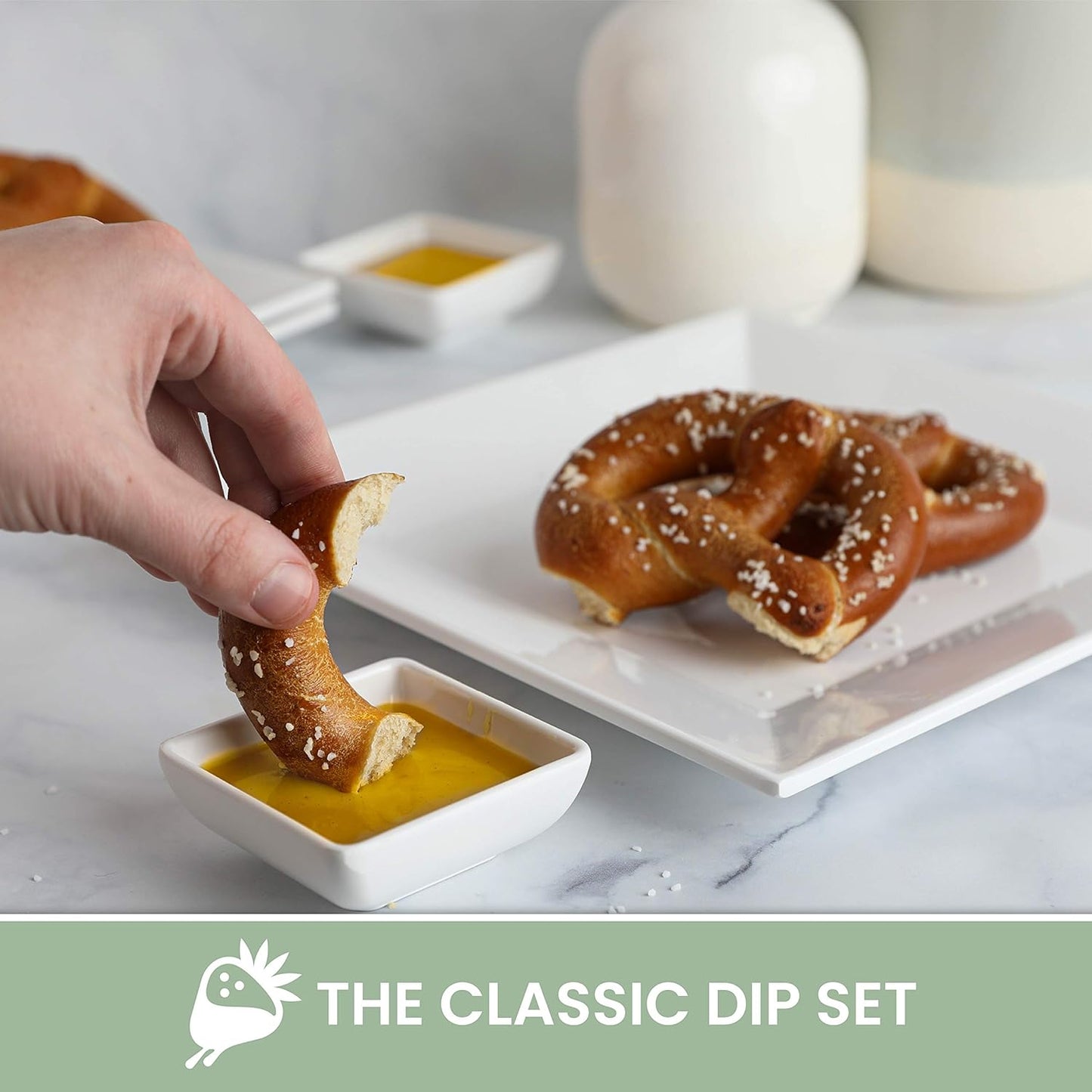 4-Pack of 10" x 10" White Square Melamine Plates - Durable and Elegant Dinnerware Set with Sauce Dish