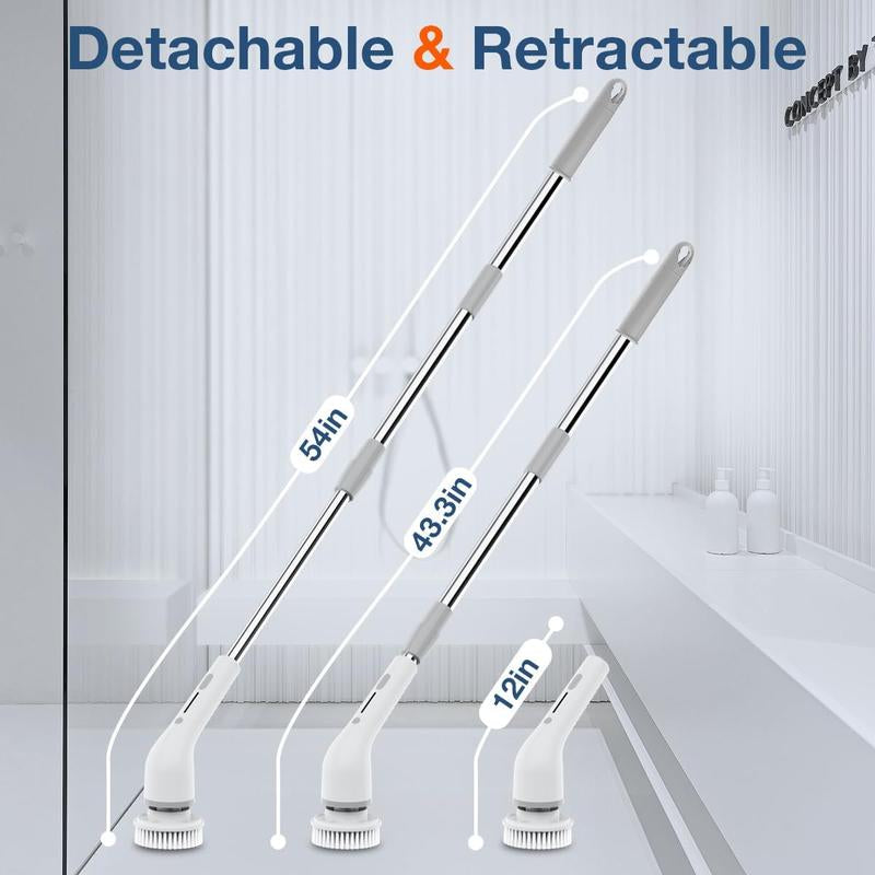 8-in-1 Electric Spin Bathroom Scrubber with Holder and Charger, Long Handle Cleaning Brush for Kitchen and Floor Maintenance