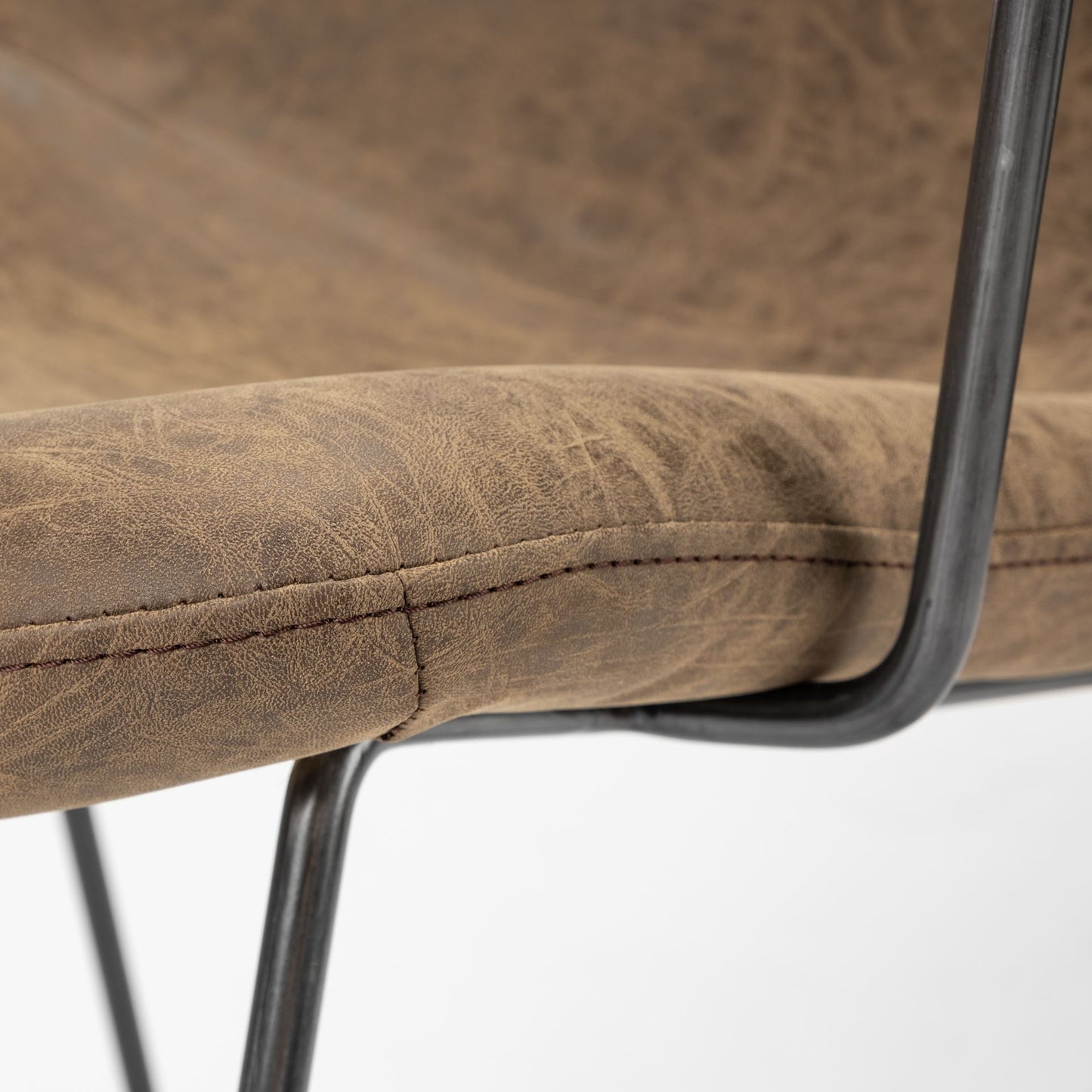 Brown And Black Upholstered Faux Leather Dining Arm Chair