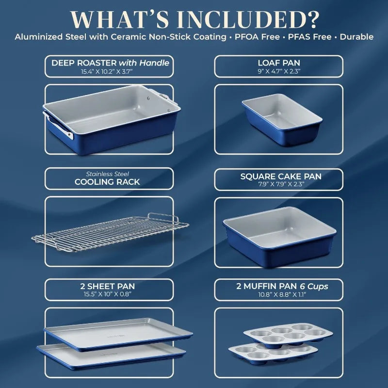 8-Piece Stackable Bakeware Set  Ceramic Non-Stick Coating, Baking Sheets, Assorted Baking Pans, PTFE, PFOA & PFOS