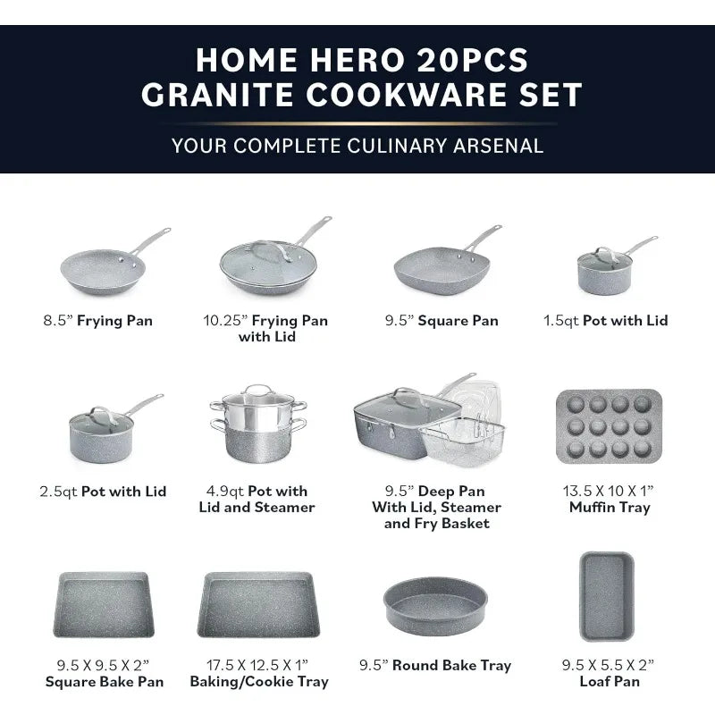 Pots and Pans Set Non Stick - Induction Compatible Kitchen Cookware Sets + Bakeware Sets - Non Stick, PFOA Free, Oven Safe