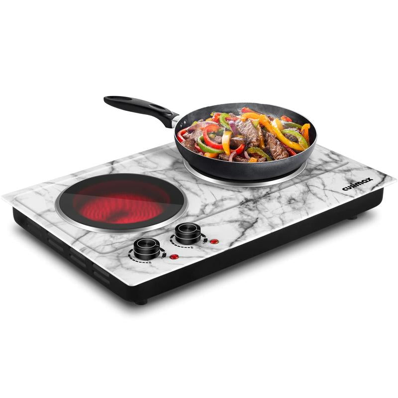 Cusimax 1800W Infrared Dual Burner Electric Cooktop, Dual 7 Inch Ceramic Glass Hot Plates, Easy to Clean and Safe Hot Plates