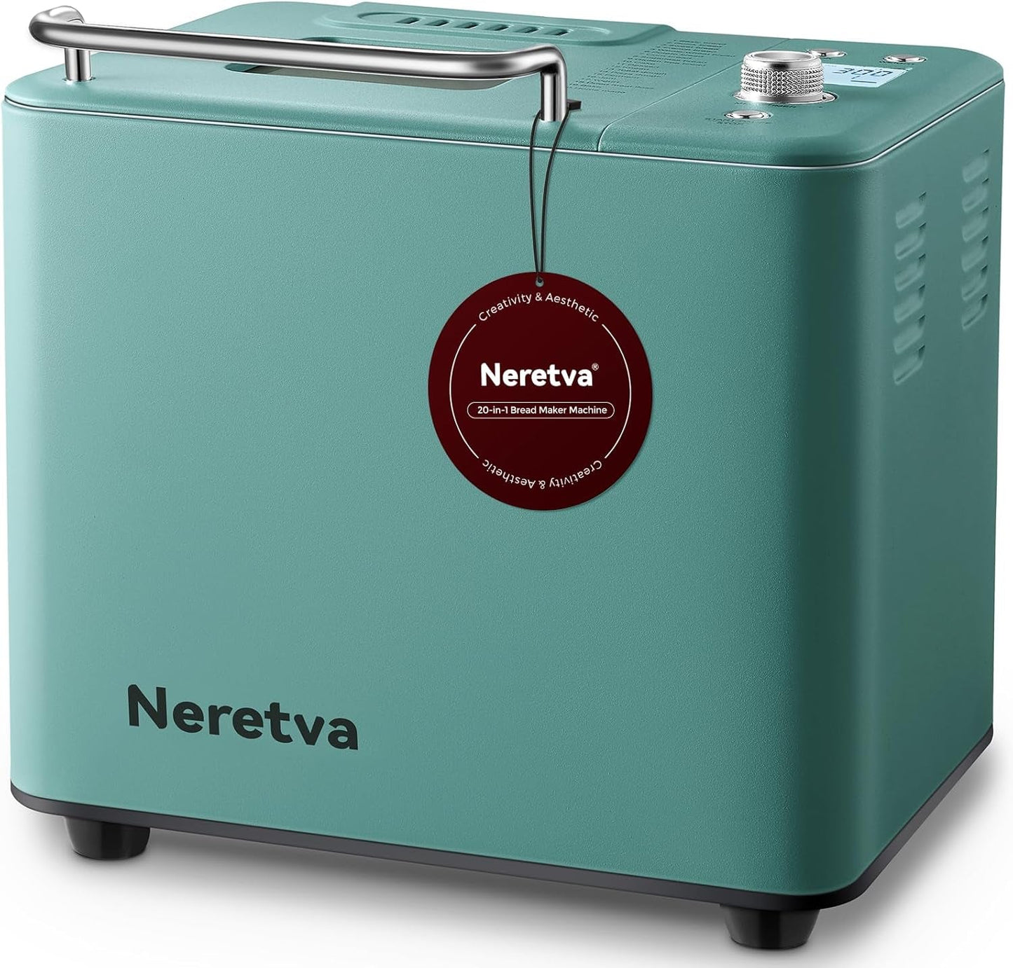 Neretva 20-in-1 Professional Bread Maker with Dual Heater, 2LB Capacity, All-Metal Nonstick Ceramic Pan, Compact Design for Gluten-Free Baking, Dough Preparation, Dried Meat Floss, Jam, and Yogurt - Green