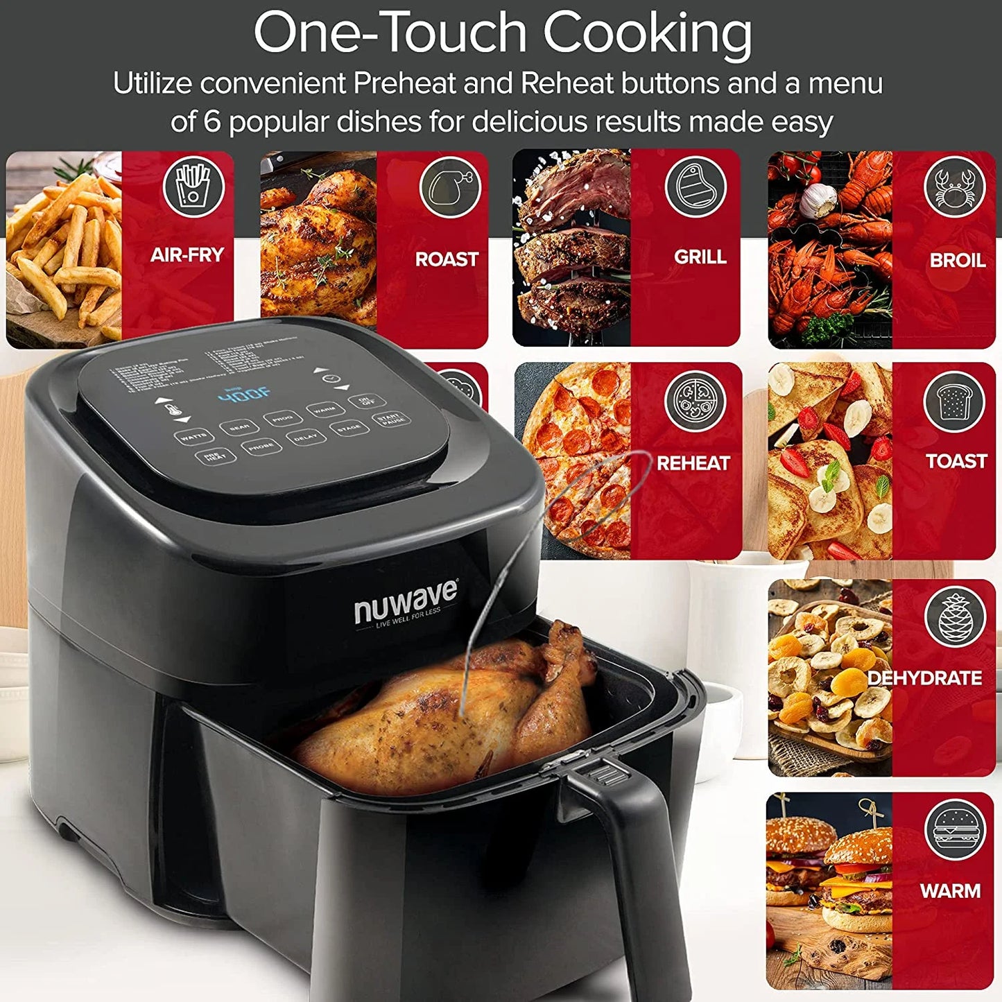 Nuwave Brio 6-Quart Digital Air Fryer with One-Touch Digital Controls, Automatic Shutoff, Stainless Steel, Cooking