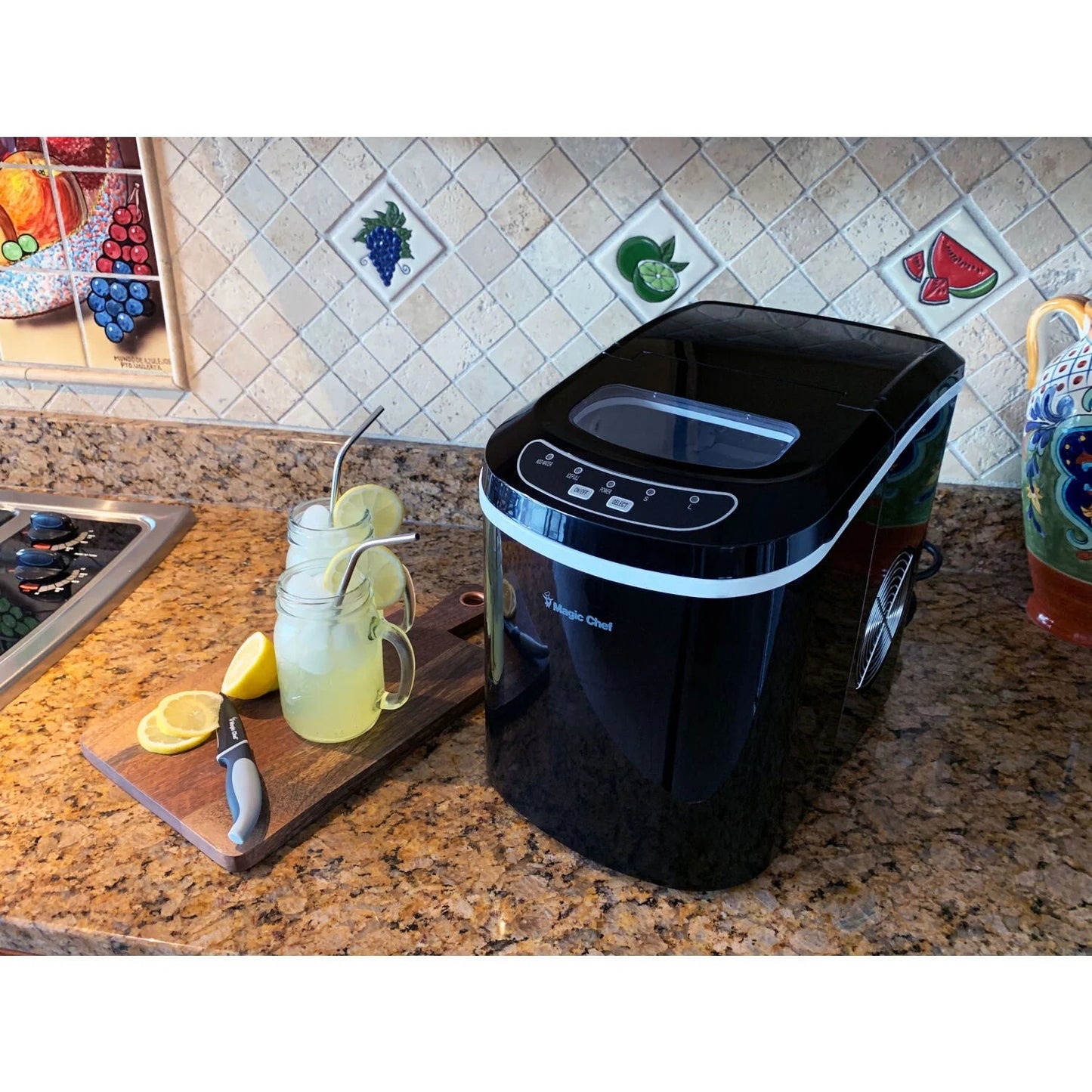Magic Chef Portable Countertop Ice Maker with 27 lb Capacity, Black (Bullet Ice)