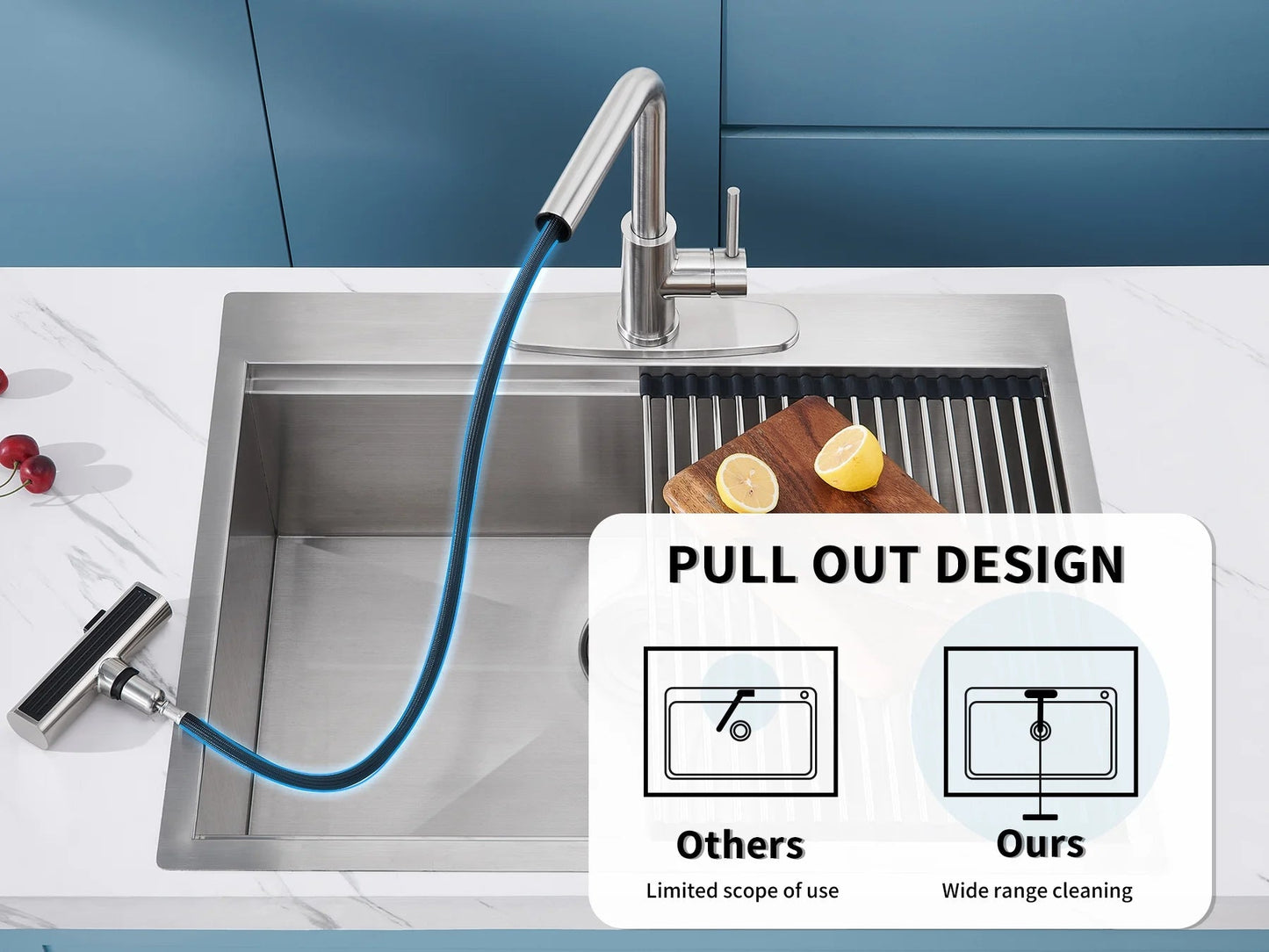 Stylish Waterfall Faucet with Pull Down Sprayer and Three Function Modes for Enhanced Kitchen Convenience